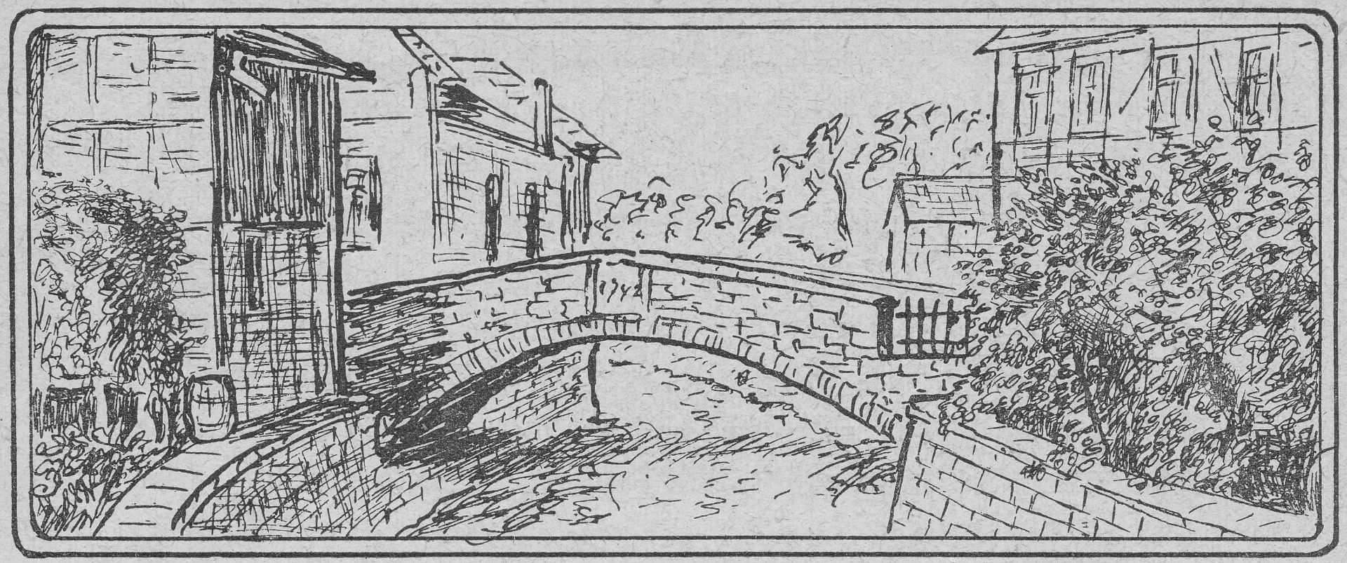 Zeichnung der Eschershäuser Lennebrücke von O. Mahlmann 1940-11